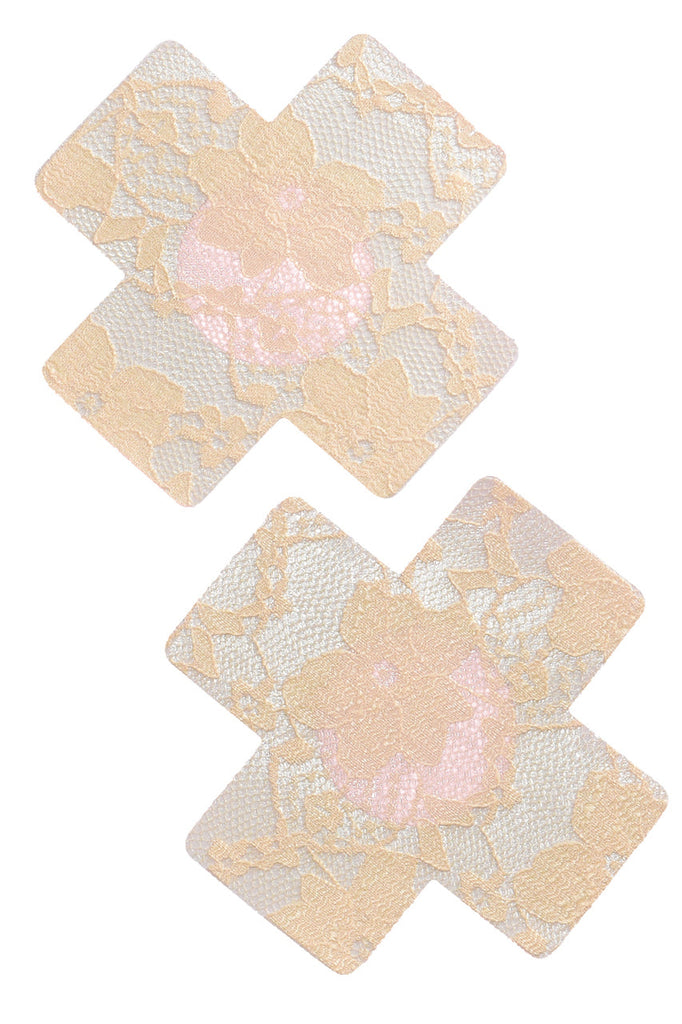 Women's sheer floral beige lace nipple pasties