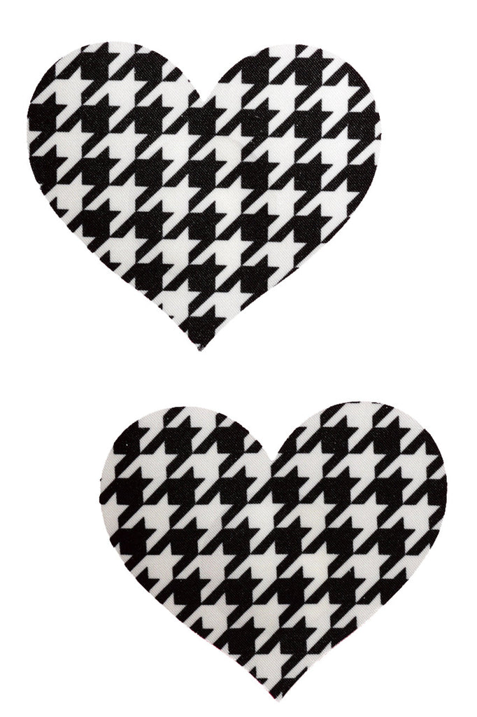 Black &amp; White Houndstooth Heart Nipple Pasties