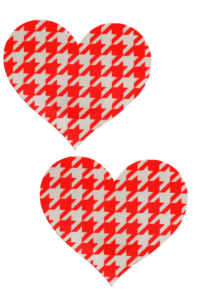 Red & White Houndstooth Heart Nipple Pasties