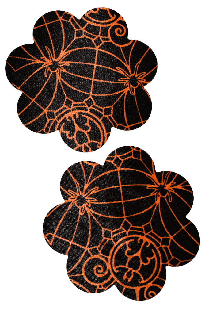 Black and orange spiderweb nipple pasties