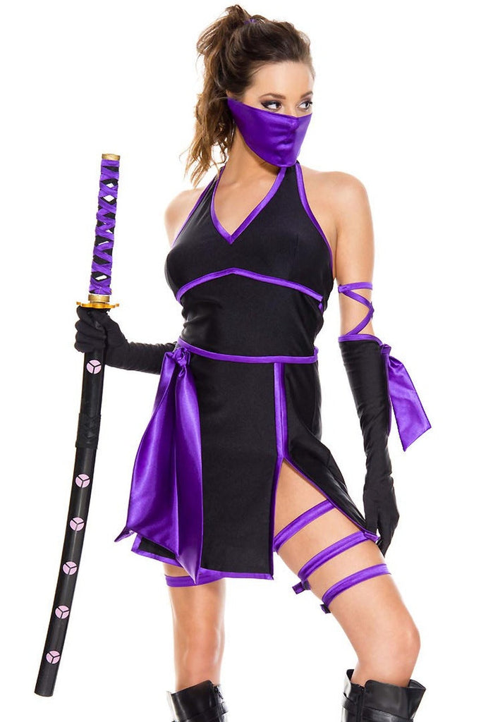 Shop this women's ninja costume featuring a purple trim outfit