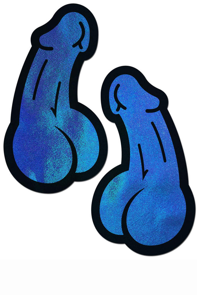 Shop these blue dick pasties that feature large blue spectrum penis sticker for skin or wherever