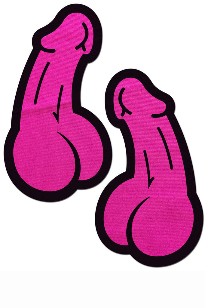 Shop these neon pink dick pasties that feature large pink penis sticker for skin or wherever