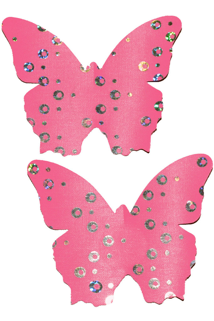 Women's pink sparkly butterfly nipple cover pasties.