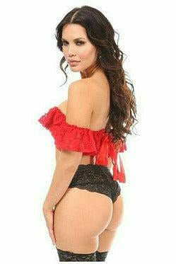 Lavish Red Sheer Lace Off-The-Shoulder Underwire Short Bustier - Daisy Corsets