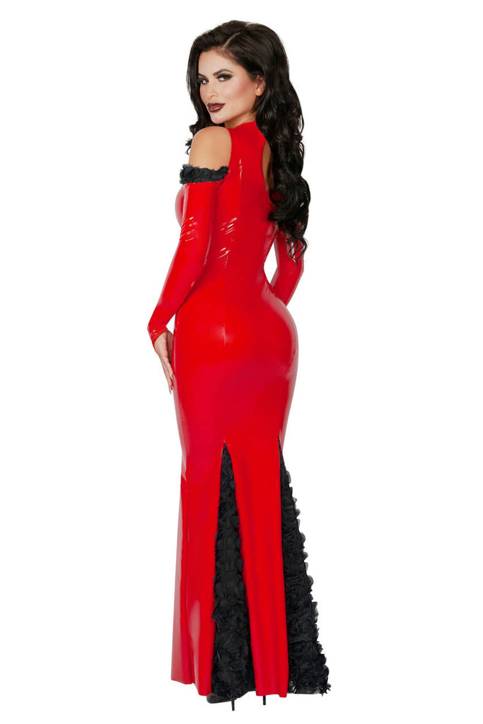 Julbie Red Gothic Vampire Costume, Red Vinyl Vampire Dress