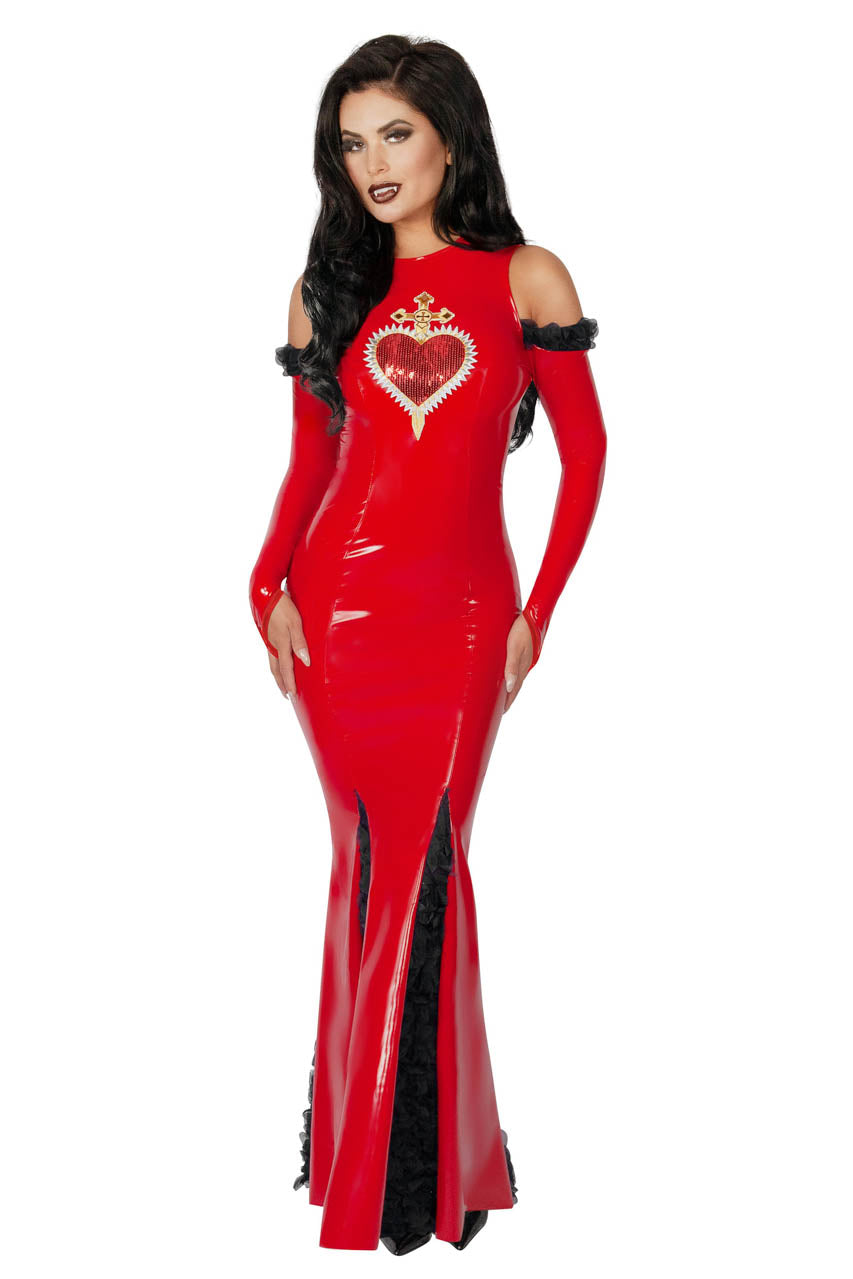 Red Gothic Vampire Costume, Red Vinyl Vampire Dress