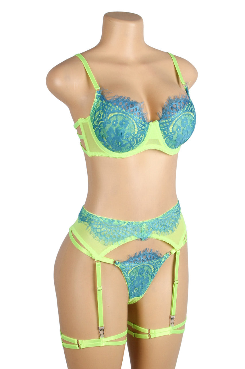 Neon Lace Bra and Garter Set Neon Lace Bra and Garter Set