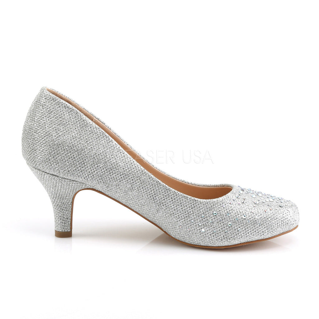 Silver Glitter Mesh Fabric 2.5" Kitten Heel W/ Rhinestones - Pleaser Shoes