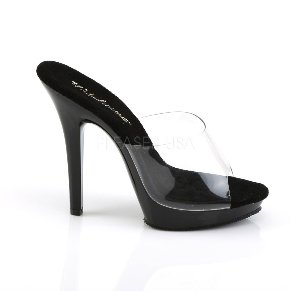 Women's Clear/Black 5" Heel Platform Slide - Pleaser Shoes