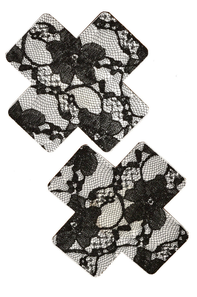 Black floral lace xx nipple pasties
