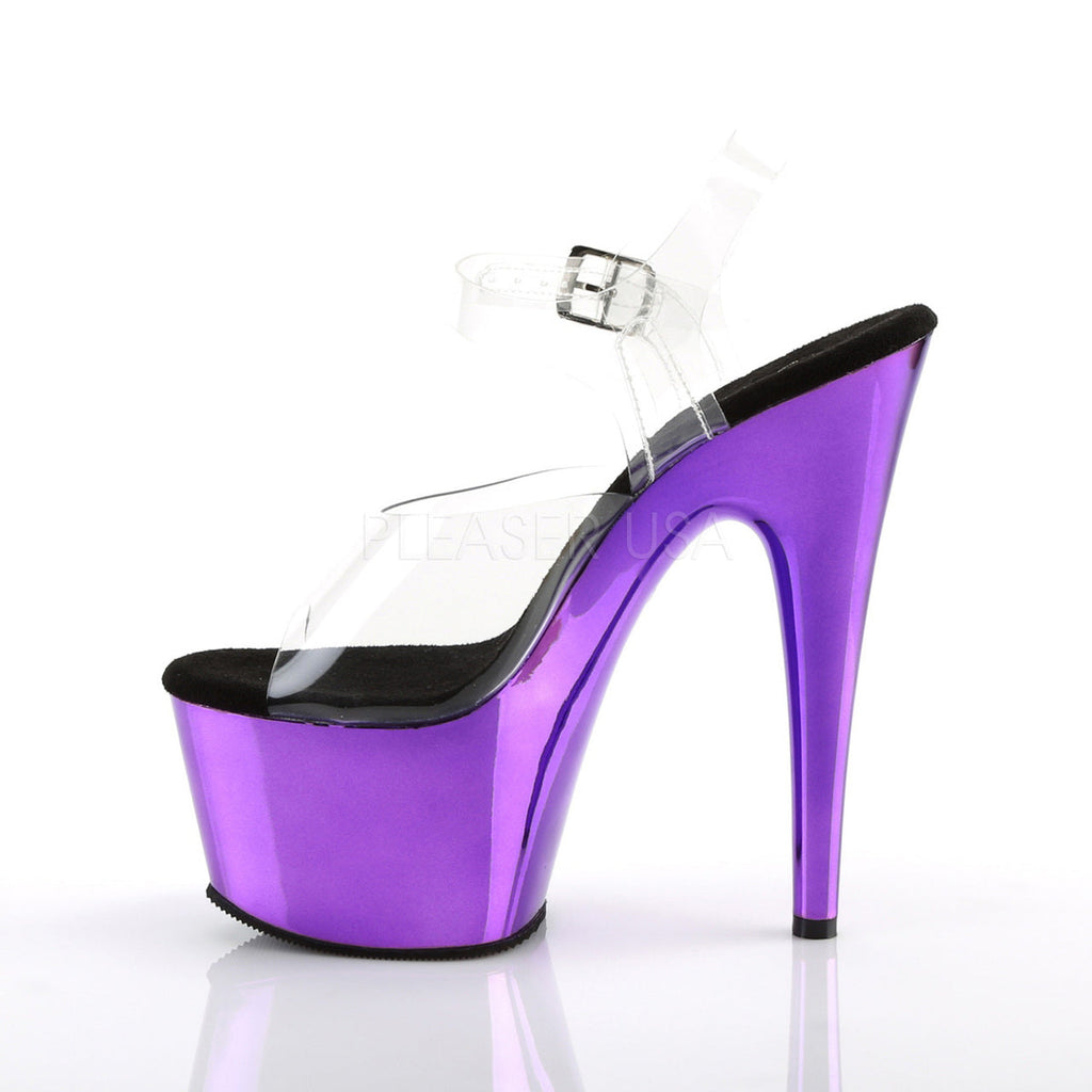 Pleaser Shoes - Women's clear/Purple 7 inch heel exotic dancer heels with ankle strap 2.8" platform.
