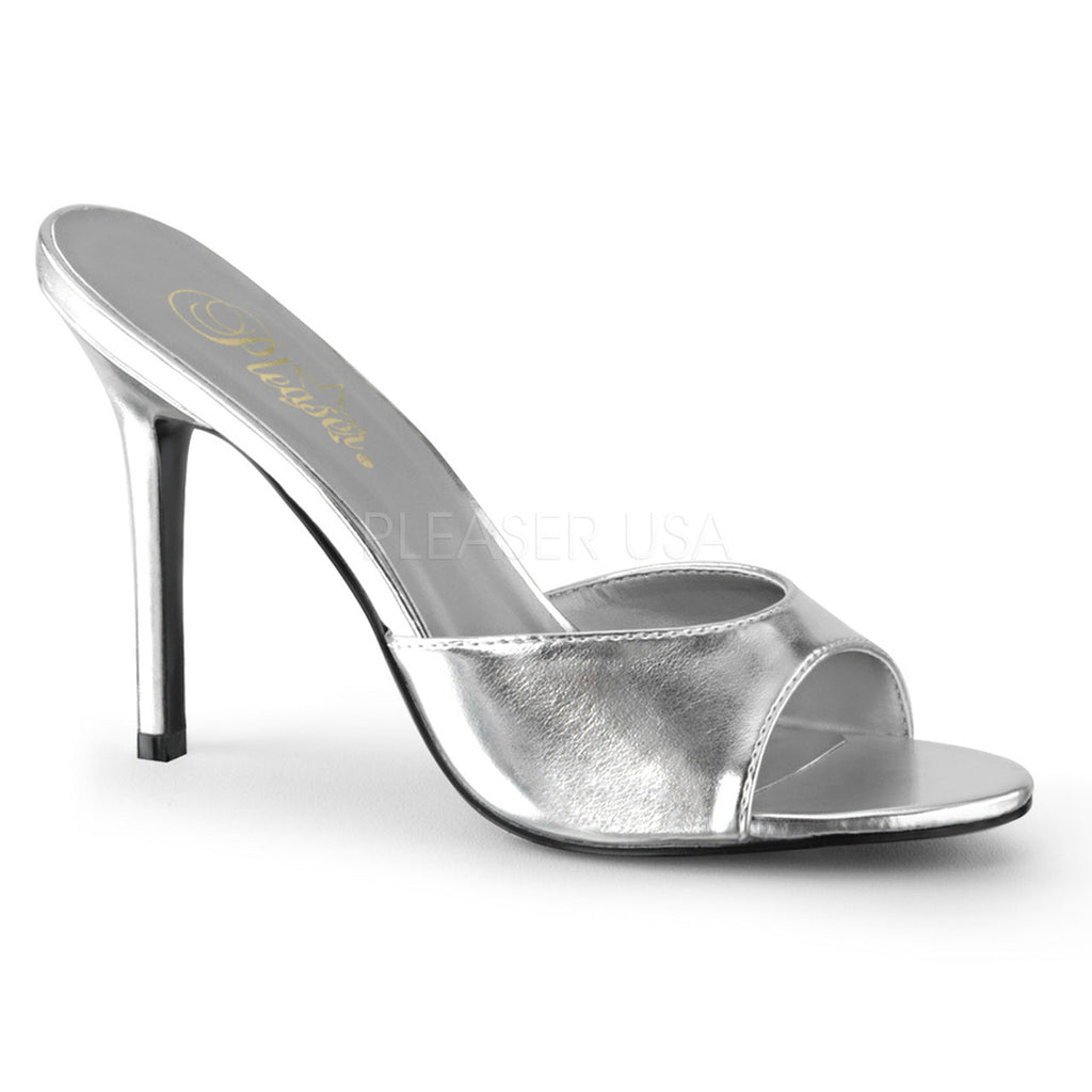 Women's Silver peep toe 4" heel shoes