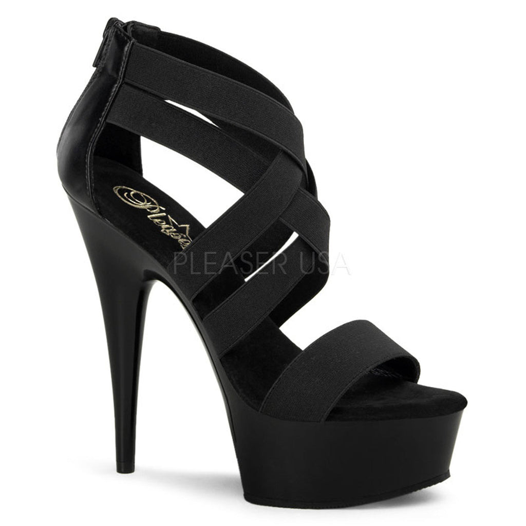 Pleaser Shoes - 6" heel women's black faux leather strappy shoes with a 1.8" platform.