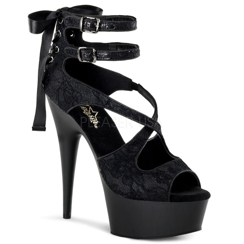 Women's 6" heel black sandal shoes | pleaser shoes | sku: del678lc/bsa/m