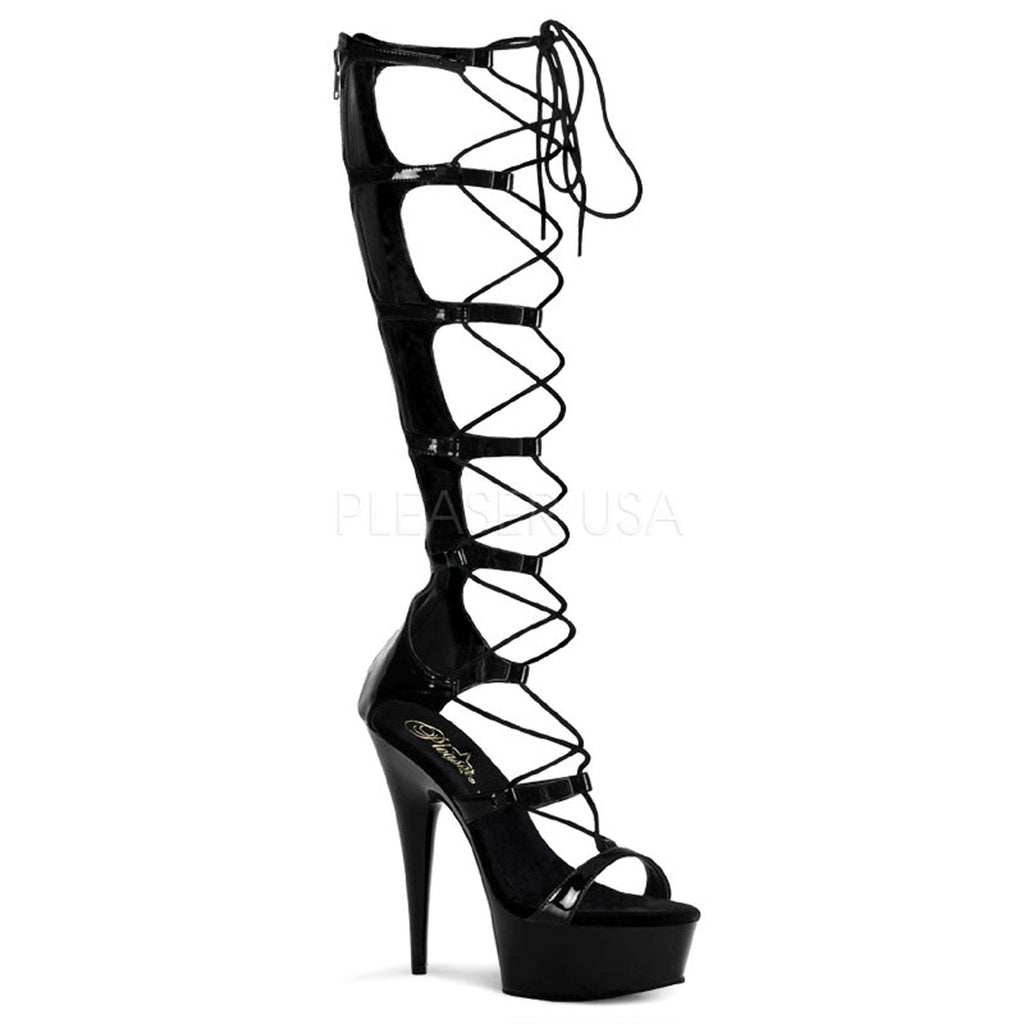 DEL698/B/M, 6" heels, black, sandal, lace-up, shoes, pleaser shoes