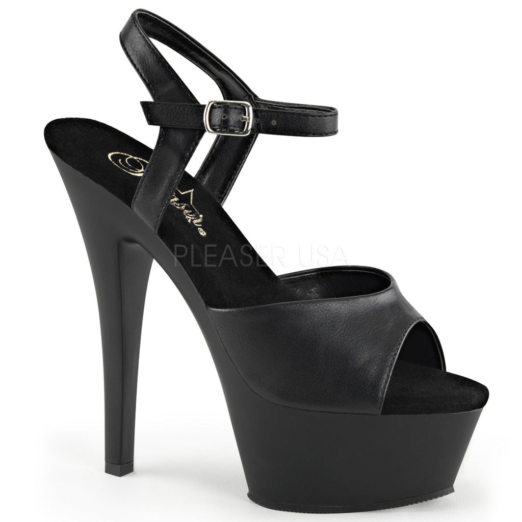 Women's sexy black faux leather stripper heels with 6" heel.