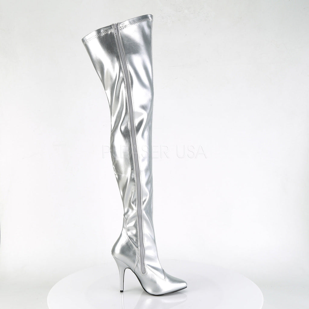 Women's silver faux leather 5 inch thigh high boots - Pleaser Shoes PL-SED3000/S/PU