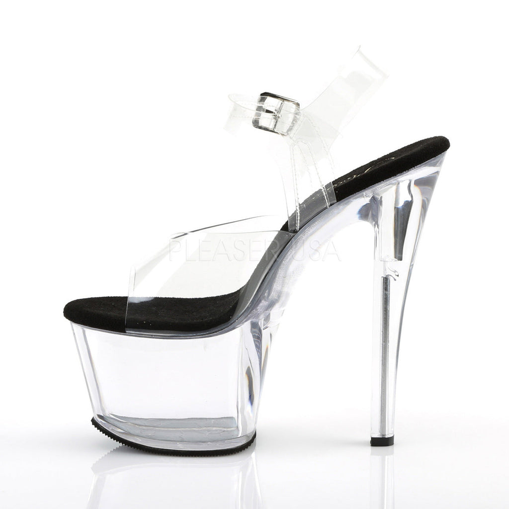 Pleaser Shoes - Women's clear/black 7 inch heel pole dancing heels featuring ankle strap 2.8" platform.