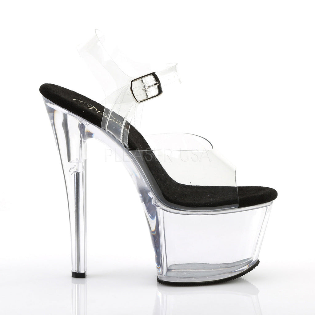 Women's fun &amp; flirtatious clear/black pole dancing shoes featuring ankle strap, 7 inch heel, and 2.8" platform - Pleaser Shoes