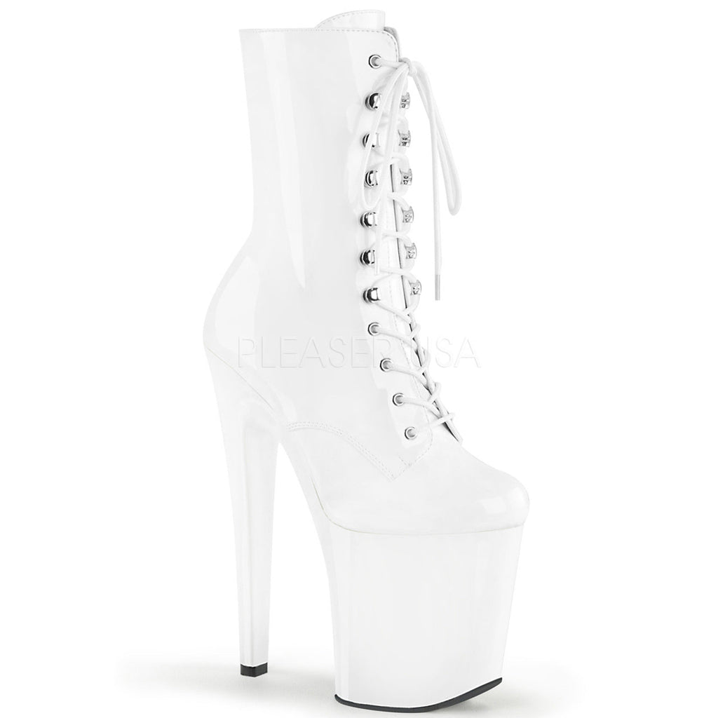 Sexy women's white 8" high heel platform lace-up ankle boot shoes with a 4" platform | julbie | free shipping